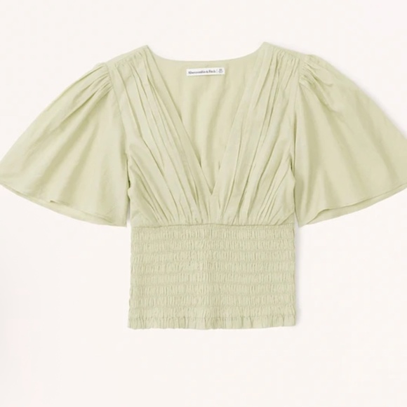 Abercrombie & Fitch Flutter Sleeve Smocked Waist Top - Picture 1 of 3